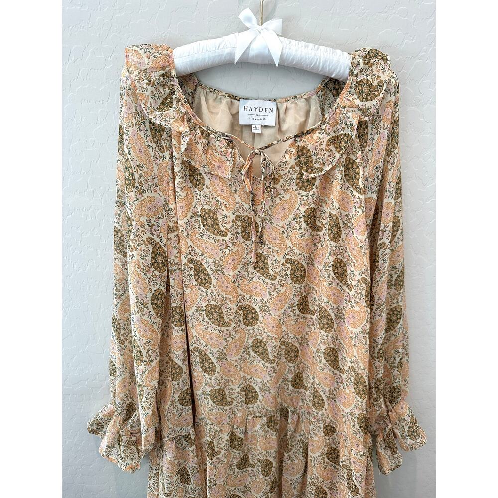 HAYDEN Floral Paisley Midi Dress Boho Cottagecore Ruffle Long Sleeve | Large - Picture 3 of 7
